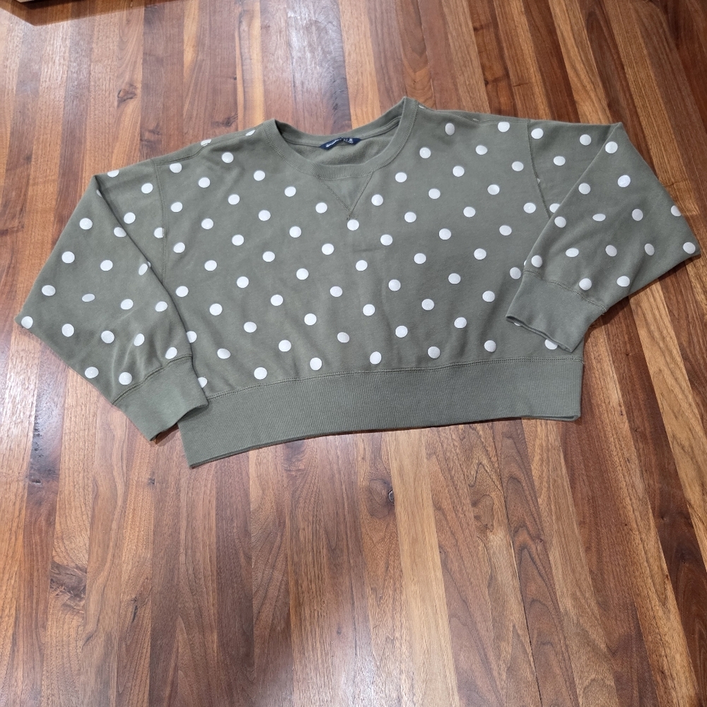 Abercrombie & Fitch Olive Green Polka Dot Cropped Crew Neck Sweatshirt Size XL